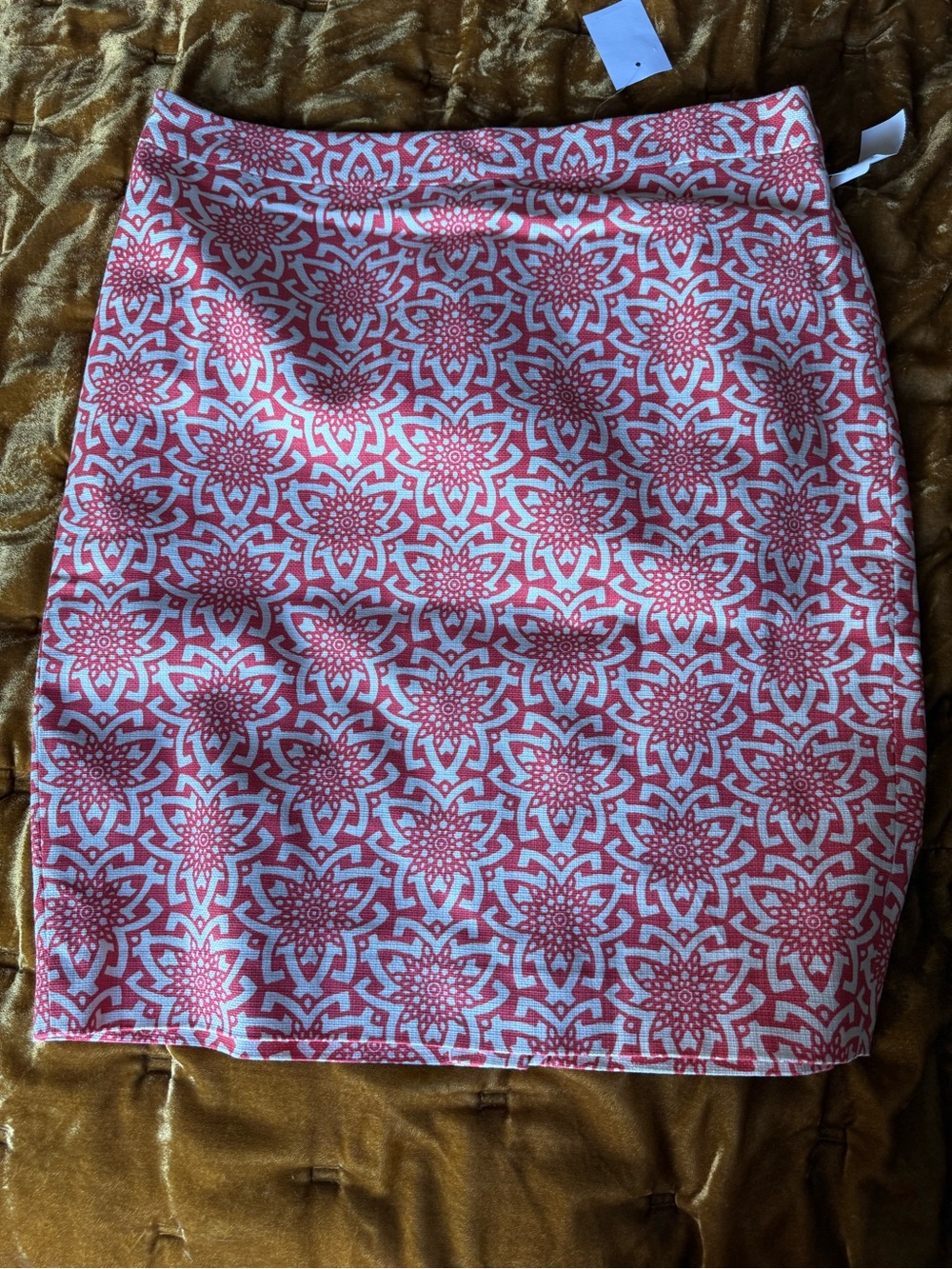 J.Crew Factory coral and white medallion print pencil skirt